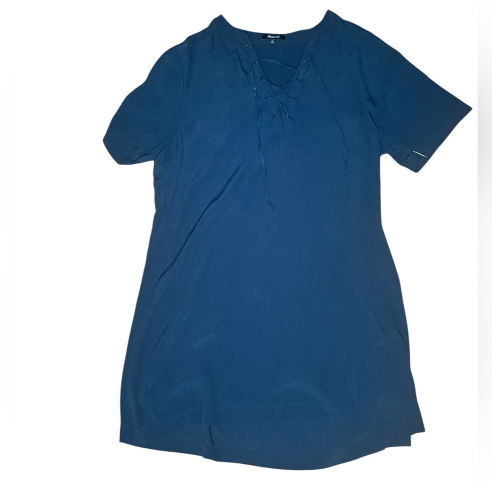 MADEWELL Novella Lace-Up Navy Dress F5383 Sz Xl Shift Short-sleeve